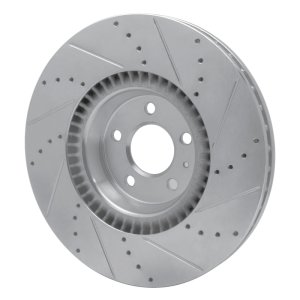 Audi A6 Quattro Brake Rotor (1) - Front Left - R1 Concepts - Drilled & Slotted - Silver - `12-`18